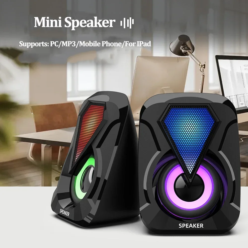 

Stereo Subwoofer Colorful LED Light For Laptop Smartphones MP3 Player bluetooth speaker USB Wired Computer Speakers Bass