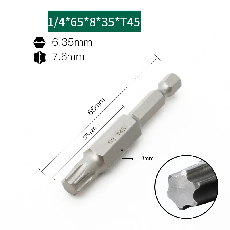 5PCS/LOT S2 Alloy Steel 1/4 Inch Hex Shank 65mm Length T45 T50 Torx Screwdriver Bits Kit Electric Star Screwdriver High Quality
5PCS/LOT S2 Alloy Steel 1/4 Inch Hex Shank 65mm Length T45 T50 Torx Screwdriver Bits Kit Electric Star Screwdriver High Quality