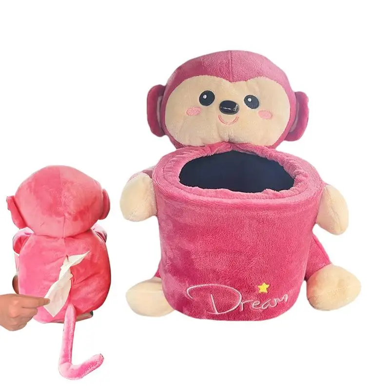 

Car Tissue Box Multifunction Car Trash Bin Console Organizer With Waterproof Liner Cute Monkey Doll Animal Plush Toy Car