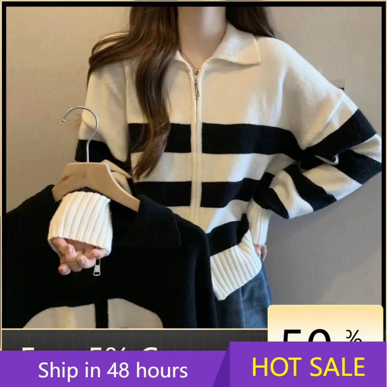 Korean Knitted Cardigan Coat Women's Autumn and Winter New Double Zipper Sweater Stripe Long Sleeve Top Sweaters for Women
Korean Knitted Cardigan Coat Women's Autumn and Winter New Double Zipper Sweater Stripe Long Sleeve Top Sweaters for Women