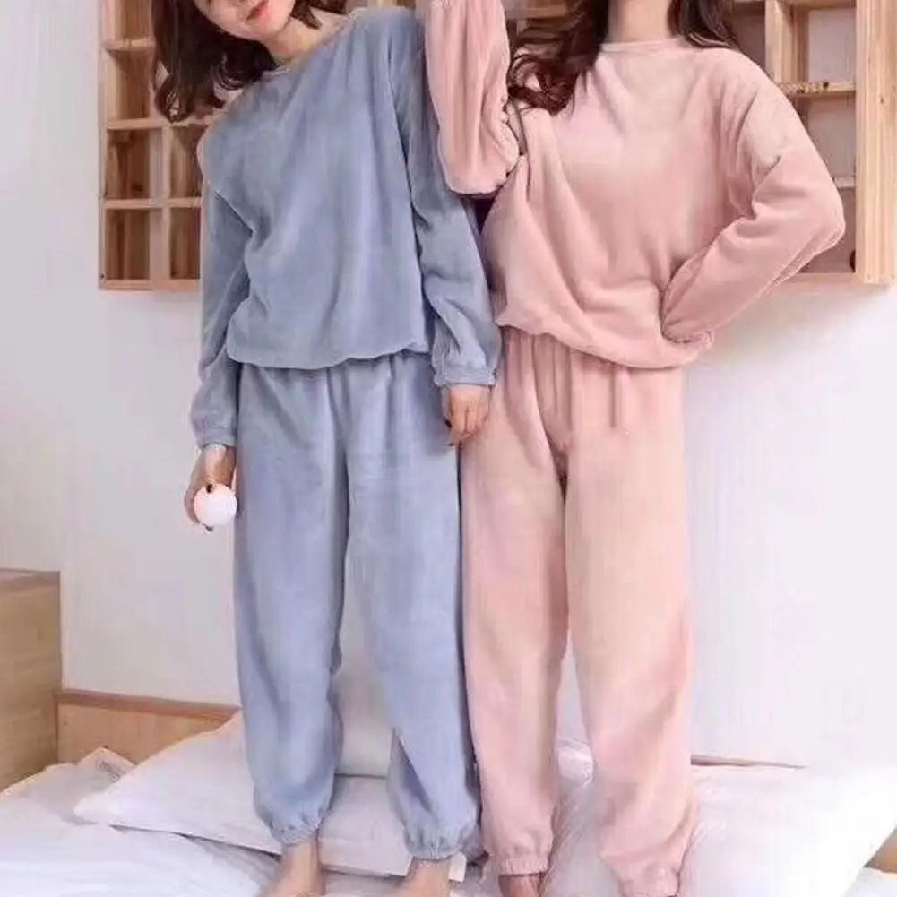 

Long-sleeve Pajamas Set Cozy Women's Pajama Sets Long Sleeve Tops Elastic Waist Pants Soft Loungewear with Pockets Women Pajama