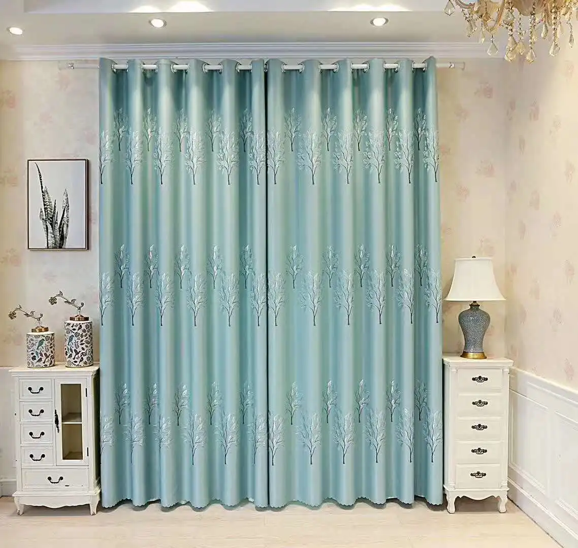 

Rental House Finished Curtains Thickened Jacquard Heat Insulation Blackout Curtains Money Tree Fairy Tree Engineering Curtain