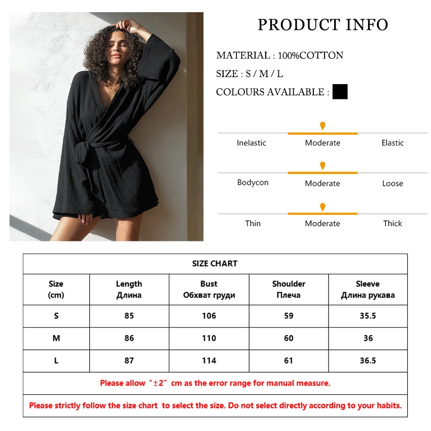 Marthaqiqi Spring Cotton Black Female Bathrobe Long Sleeve Robe Sexy V-Neck Sleepwear Casual Mini Dress Loose Women Home Clothes 23 Sa219c2c6a6574fc7865a5de5f6962c730