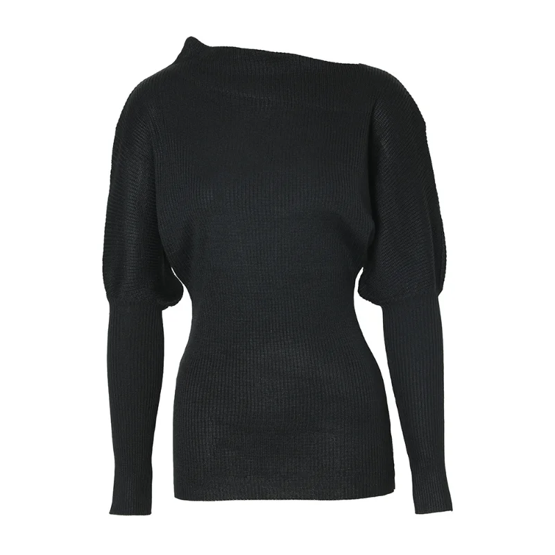Sweaters Women's Oblique Collar Irregular Design Black Autumn and Winter New Style Waistband Bubble Sleeve Knitted Top
Sweaters Women's Oblique Collar Irregular Design Black Autumn and Winter New Style Waistband Bubble Sleeve Knitted Top
