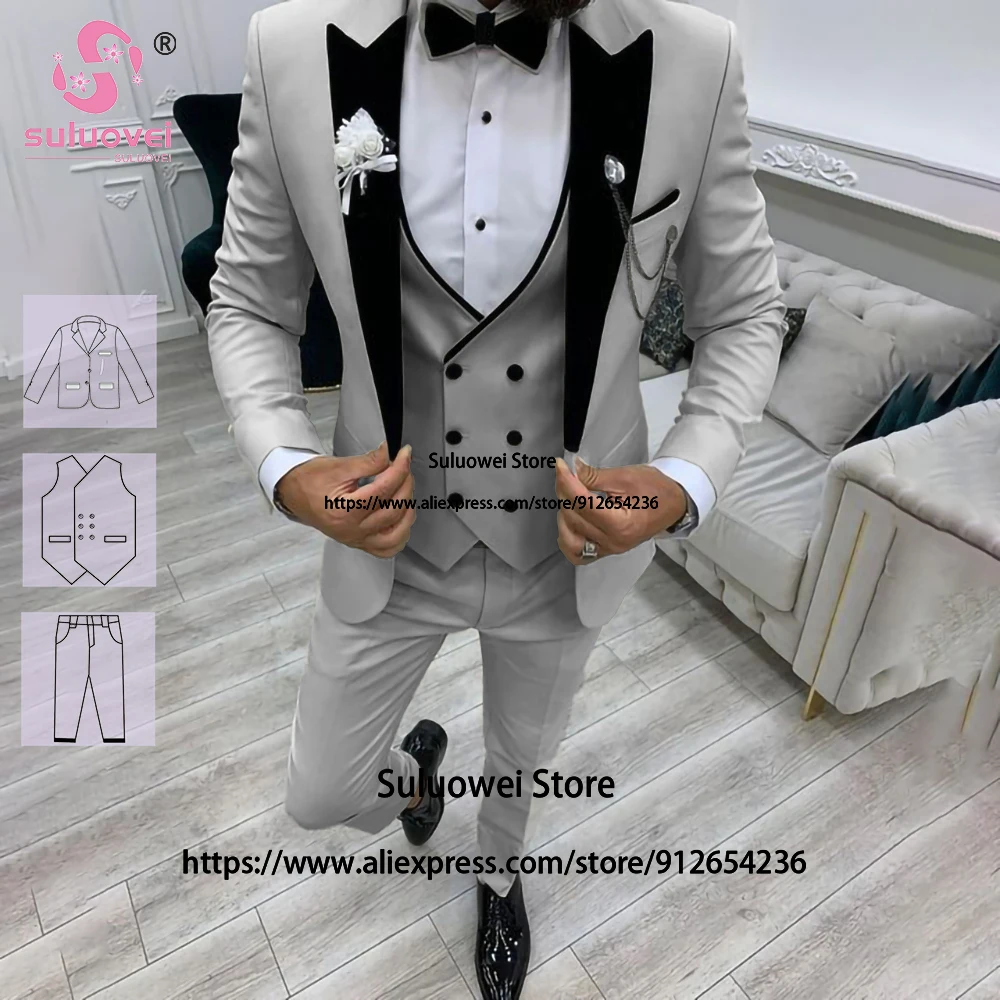 

(Customized Size Color) Fashion Slim Fit Suits For Men Wedding 3 Piece Pants Set Groom Dinner Tuxedo Trajes Elegante Para Hombre