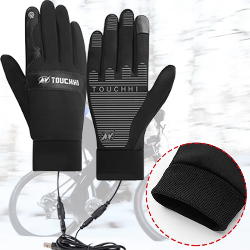 

Winter Thicken Plush Heated Gloves USB Powered Outdoor Warm Waterproof Touchscreen for Cycling Skiing Camping warmth Glove