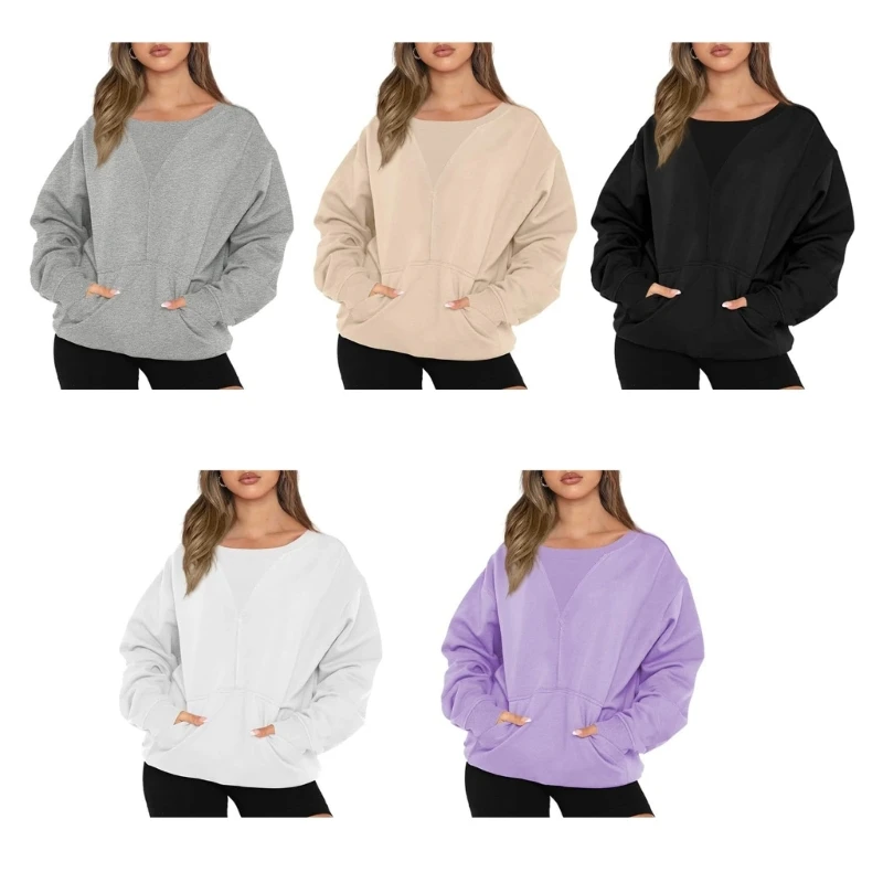 

Women's Casual Long Sleeves Sweatshirt Tops Basic Loose Fit Mock Crewneck Lightweight Tunics Pullover Fall Clothes N7YD
