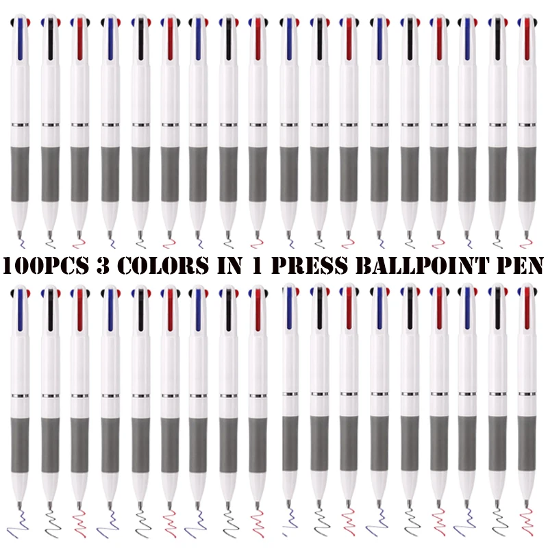 

100Pcs 3-in-1 Multicolor Ballpoint Pen 0.7mm Retractable Fine Point Pens for Students Nurse Office Workers Black Blue Red Color