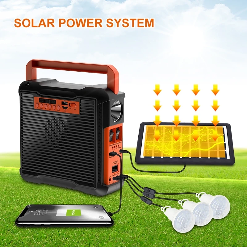 

Solar Light Solar Power Panel Generator Kit with 3 LED Bulbs Bluetooth Radio Speaker for Outdoor Camping Emergency Power Supply