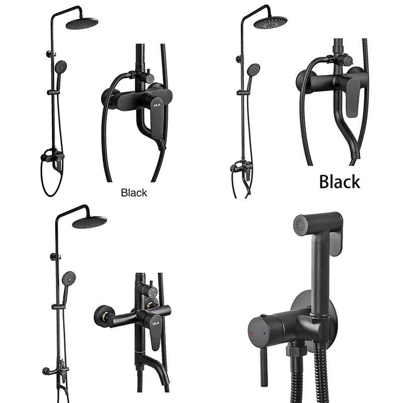 

ULA Black Shower Faucet Set With Bidet Faucet Bath Basin Mixer Tap Bathtub Mixer Faucet Rain Shower Set Black Shower System