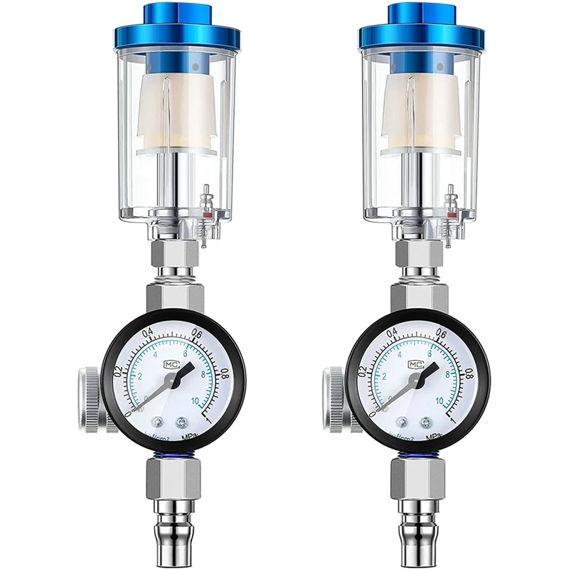 

2 Sets Water Oil Separator Filter, 1/4 Inch Inlet And Outlet Air Compressor Filter Regulator With Pressure Regulator