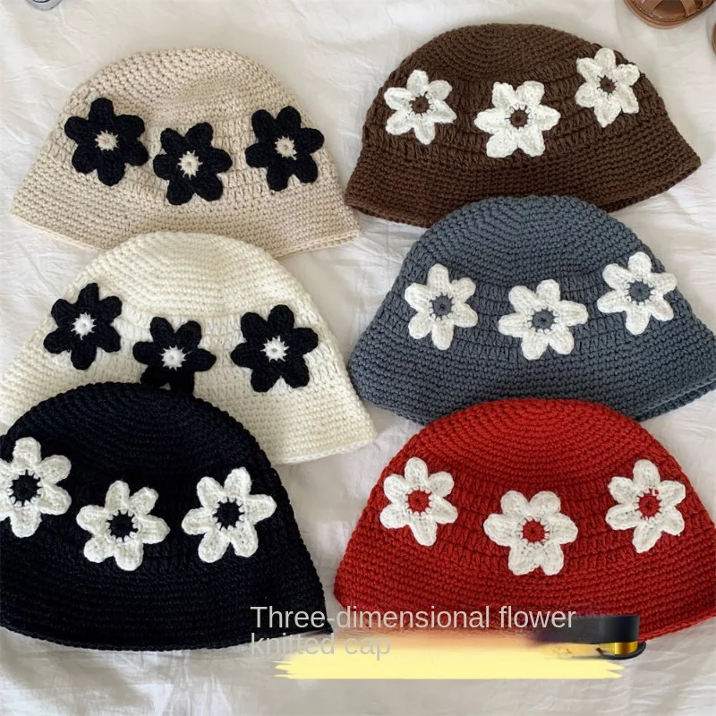 

Новая Корейская версия нишевая Ретро шляпа для раковины ручной работы с цветами весенне-осенняя Милая универсальная вязаная крючком Модная вязаная Панама