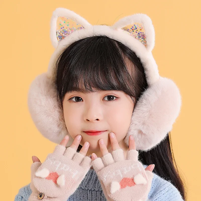 

Girl Plush Earmuff Winter Cat Ear Foldable Warm Ear Protect Faux Fur Soft Fluffy Earcap Korean Style Children Ear Cover Ear Muff