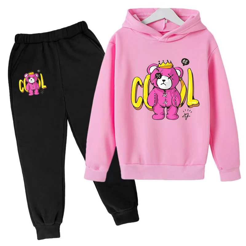 

Boys Girls 3-13 Years Old Kids Hoodie Fall/Winter Clothes Cute Bear Print Coat Top Pants Sports Party Jogging Casual Fashion Set