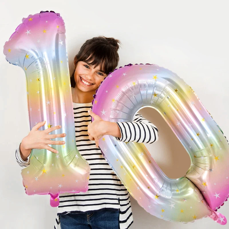 

40Inch Gradient Number Foil Balloon 0-9 Digit Unicorn Theme Birthday Party Helium Balloon Baby Shower Decoration 1st Kids Gifts