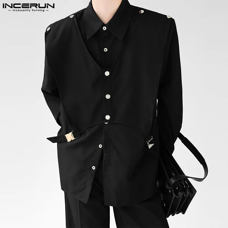 

Men's Irregular Shirt Solid Lapel Long Sleeve Button Casual Men Clothing Streetwear Korean Loose Fashion Shirts INCERUN S-5XL