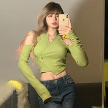 Top Women T-shirt Rib Knit Button Tops Cropped Halter Irregular T Shirt Off Shoulder Long Sleeve T-Shirts Y2k Clothes T-shirt
Top Women T-shirt Rib Knit Button Tops Cropped Halter Irregular T Shirt Off Shoulder Long Sleeve T-Shirts Y2k Clothes T-shirt