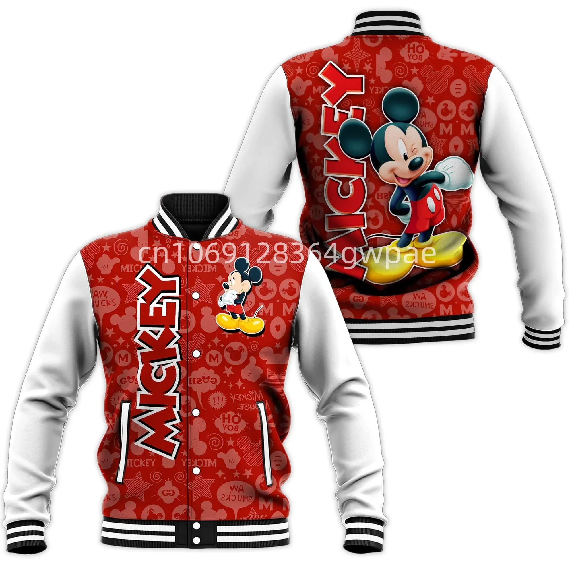

Custom Name Mickey Mouse Baseball Jacket Men's Women's Casual Sweatshirt Hip Hop Harajuku Jacket Streetwear Loose Varsity Coat
