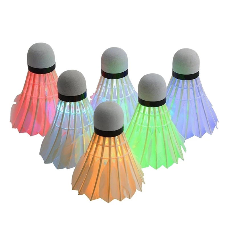 

New-6Pcs LED Badminton Ball Goose Feather Glow In Night Colorful Lighting Balls Outdoor Entertainment Sports Accessories