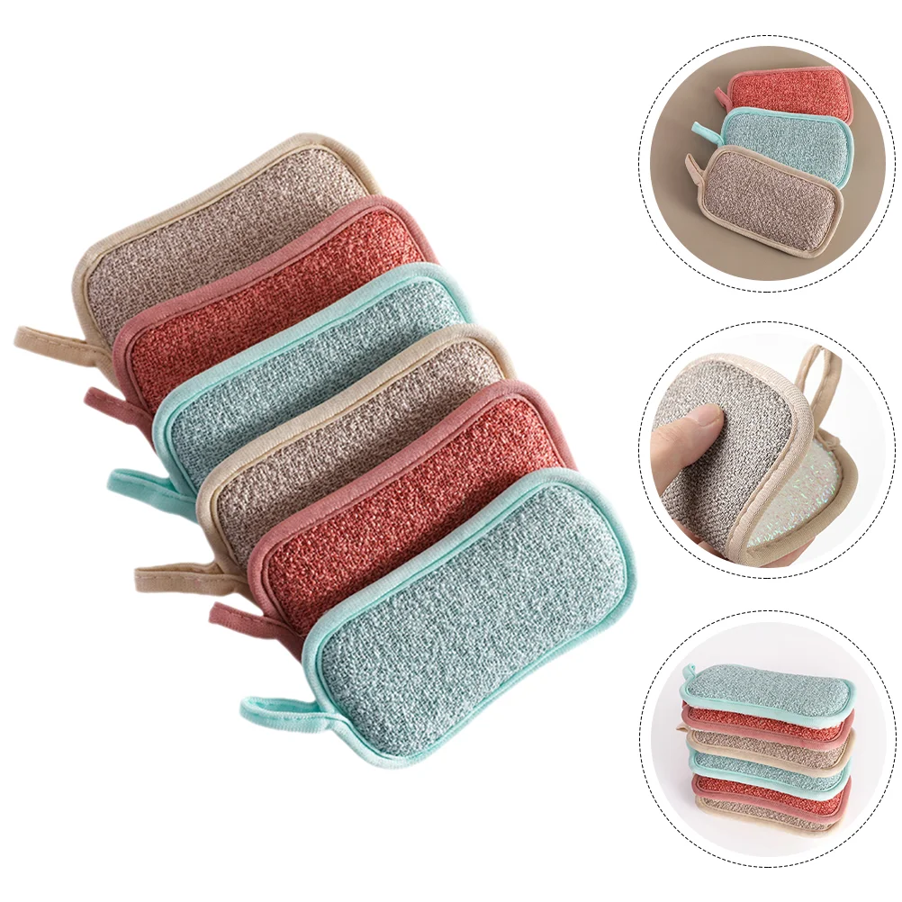 

6 Pcs Flatware Cotton Sponge Multi-use Cleaning Convenient Wok Linen Anti-scratch Small Scrub Dish Kitchen Sponges Compact