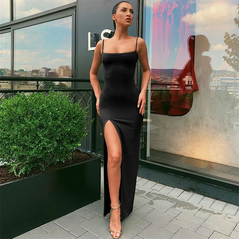 Women's Sexy Spaghetti Strap Black Skims Long Dress Y2K Sleeveless Split Solid Skinny Bodycon Party Maxi Dresses Summer
Women's Sexy Spaghetti Strap Black Skims Long Dress Y2K Sleeveless Split Solid Skinny Bodycon Party Maxi Dresses Summer