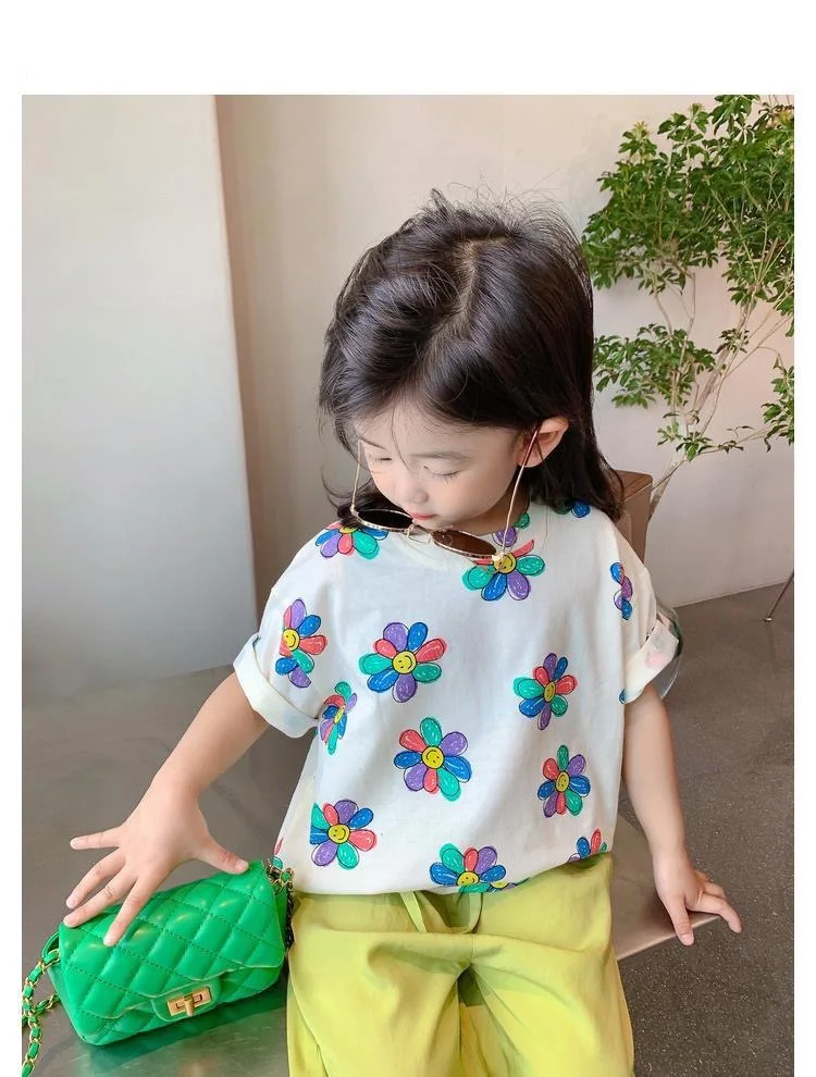 1 قطع الصيف الاطفال زهرة طباعة قمم ملابس الفتيات الكورية نمط قميص الأطفال قصيرة الأكمام تي شيرت الطفل عارضة الراحة تي شيرت 1 قطع الصيف الاطفال زهرة طباعة قمم ملابس الفتيات الكورية نمط قميص الأطفال قصيرة الأكمام تي شيرت الطفل عارضة الراحة تي شيرت