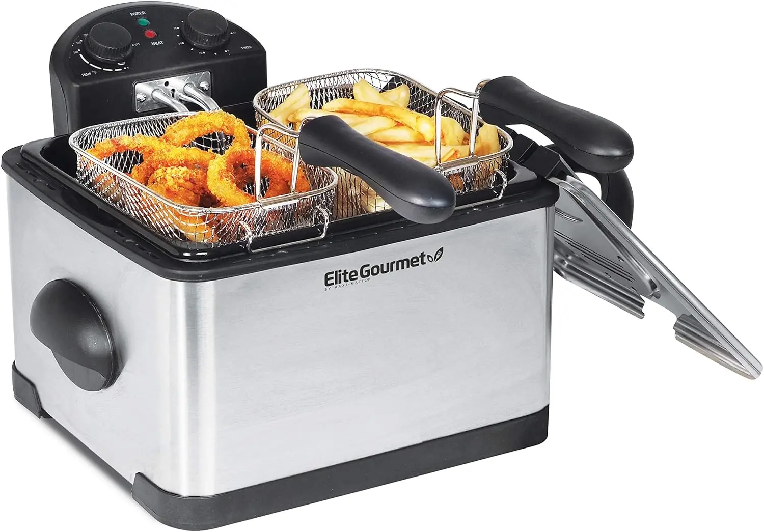 

Elite Gourmet EDF-401T Electric Immersion Deep Fryer 3-Baskets, 1700-Watt, Timer Control, Adjustable Temperature