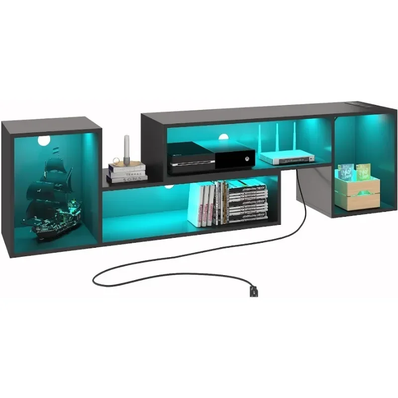 

OEING TV Stand, Deformable TV Stand with LED Lights & Power Outlets, Modern TV Stand for 45/50/55/60/65/75 Inch TVS
