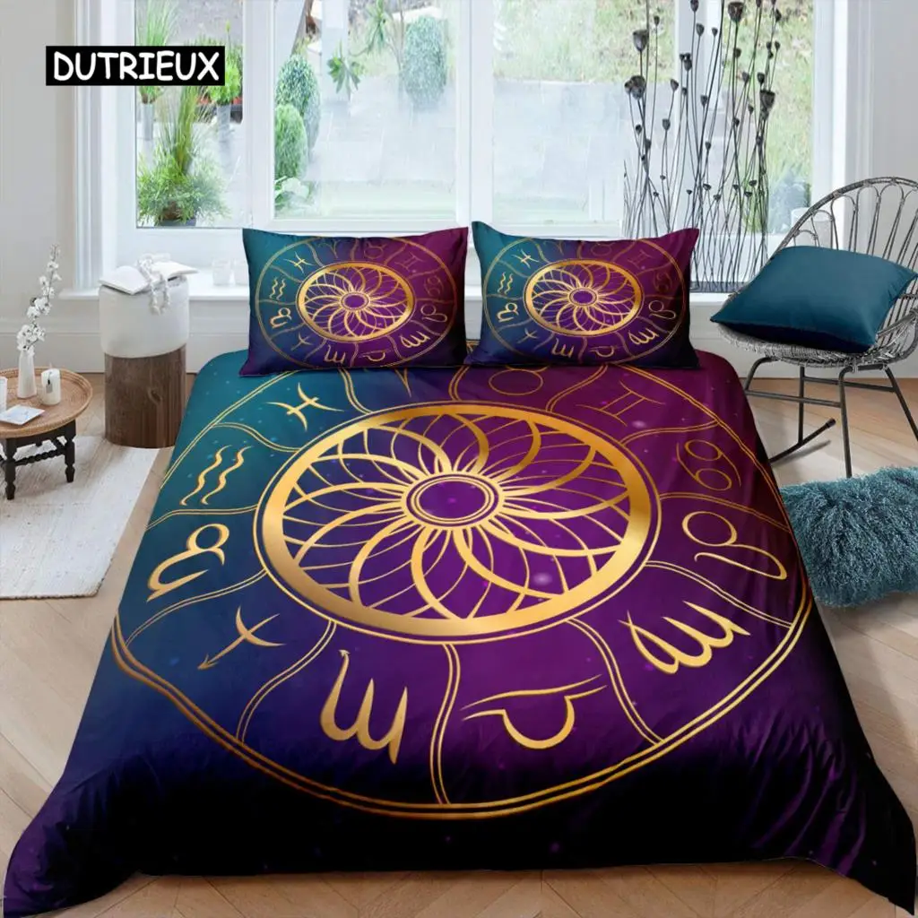 

Constellation Duvet Cover Set Golden Pattern Comforter Cover Zodiac Signs Starry Sky Animal Queen Size Quilt Cover for Boy Men