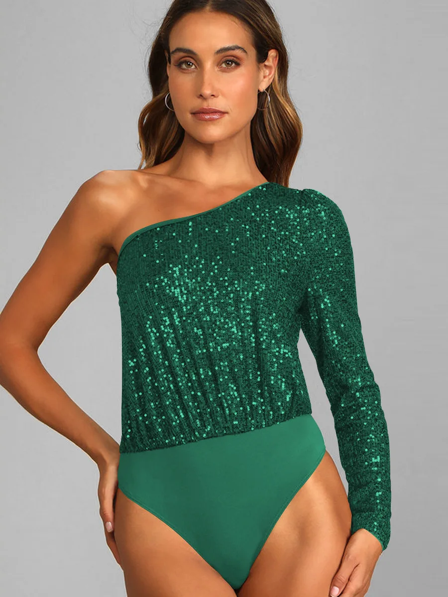 Women Jumpsuits Sequined Sexy Bodysuit Tops One Shoulder Elegant Backless Tight Bodycon Women Rompers Club Party Bodysuits 
Women Jumpsuits Sequined Sexy Bodysuit Tops One Shoulder Elegant Backless Tight Bodycon Women Rompers Club Party Bodysuits