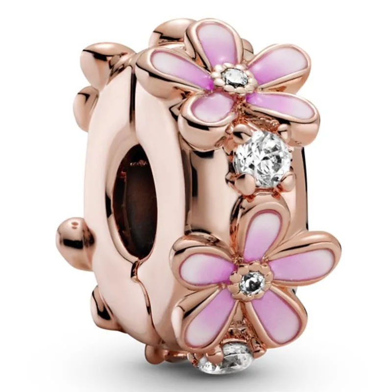 

Original Garden Pink Daisy Spacer Clip Beads Charm Fit Pan Women 925 Sterling Silver Bracelet Bangle Jewelry