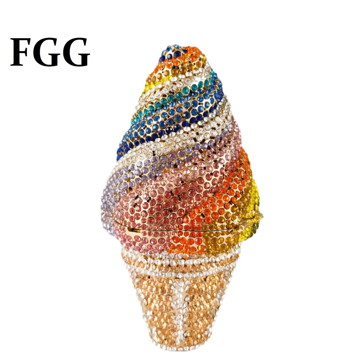 

Boutique De FGG (in stock) Ice Cream Cone Women Crystal Clutch Evening Handbags Party Cocktail Dinner Minaudiere Purses Bag