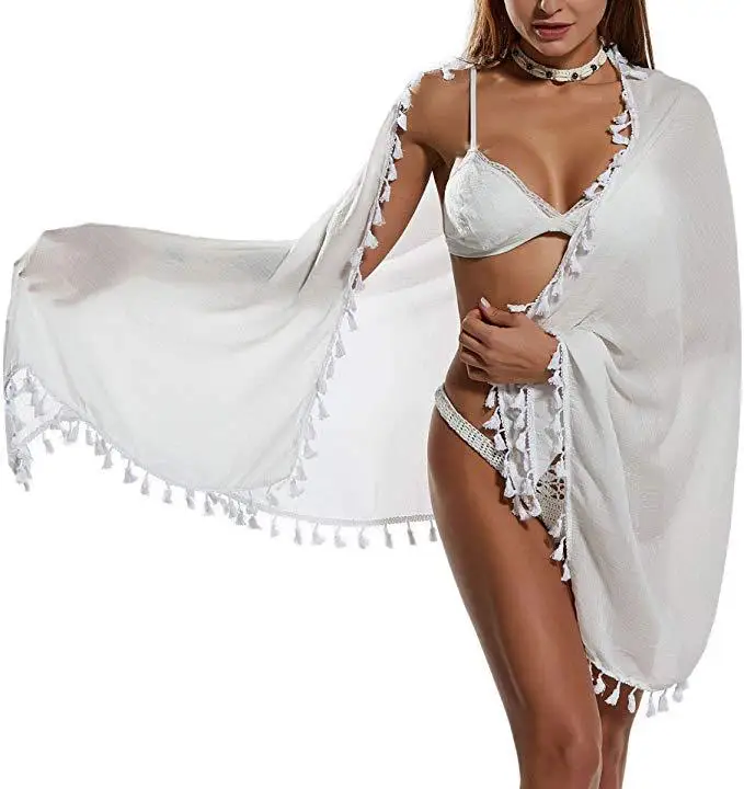 

Beach Skirt Women's One-piece Irregular Multi-function Shawl Bikini Blouse Fringe Splicing Seaside Holiday Sun Protection White