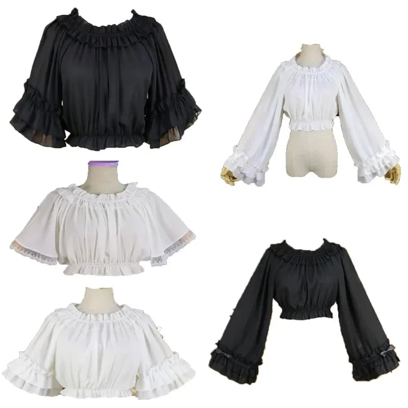 

Vintage Halloween Medieval Women Shirt White Lolita Victorian Renaissance Steampunk Gothic Blouse Ladies Dress Up Party Lace Top