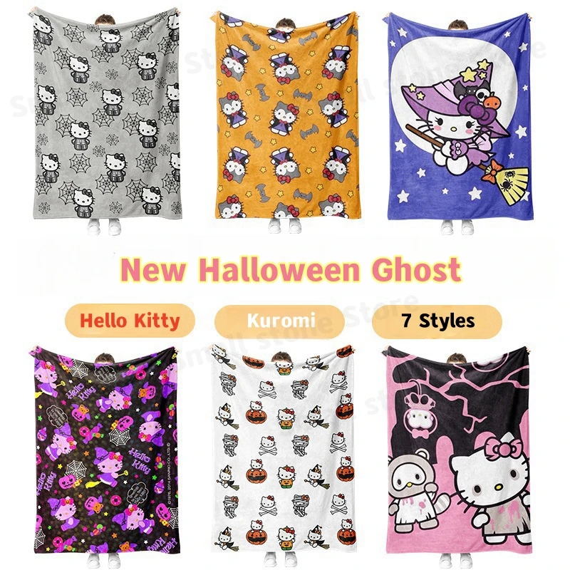

Hello Kitty New Sanrio Halloween Ghost Plush Cartoon Large Flannel Blanket Cute Cotton Sofa Nap Blanket Bed Sheet Christmas Gift