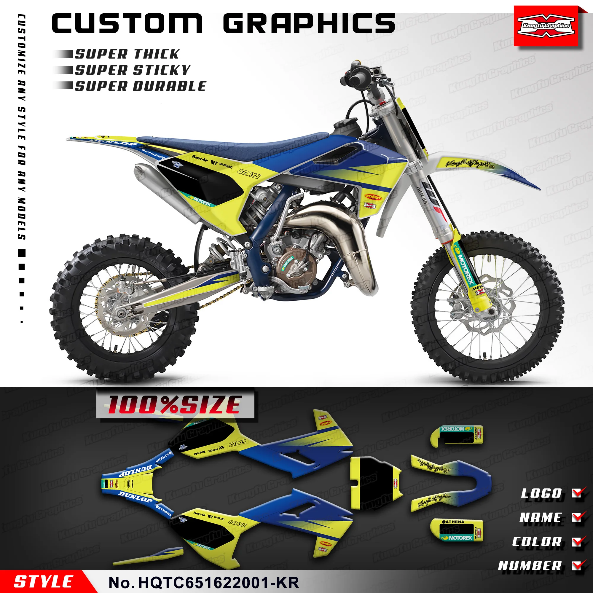 Графика KUNGFU стикеры мотокросса MX гоночный Набор наклеек для Husqvarna TC65 TC 65 2016-2023, HQTC651622001-KR
Графика KUNGFU стикеры мотокросса MX гоночный Набор наклеек для Husqvarna TC65 TC 65 2016-2023, HQTC651622001-KR