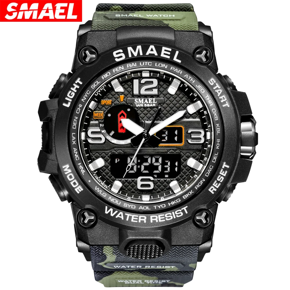 

SMAEL 1545D Camo Tactical Watch Men's Multi functional Waterproof Night Light Alarm Clock Sports Outdoor Watch