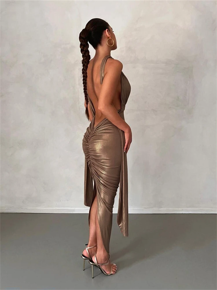 

Весенние сексуальные однотонные бандажные обтягивающие макси платья на бретельках с открытой спиной, клубный наряд для женщин 2023, длинное вечернее платье, женская одежда