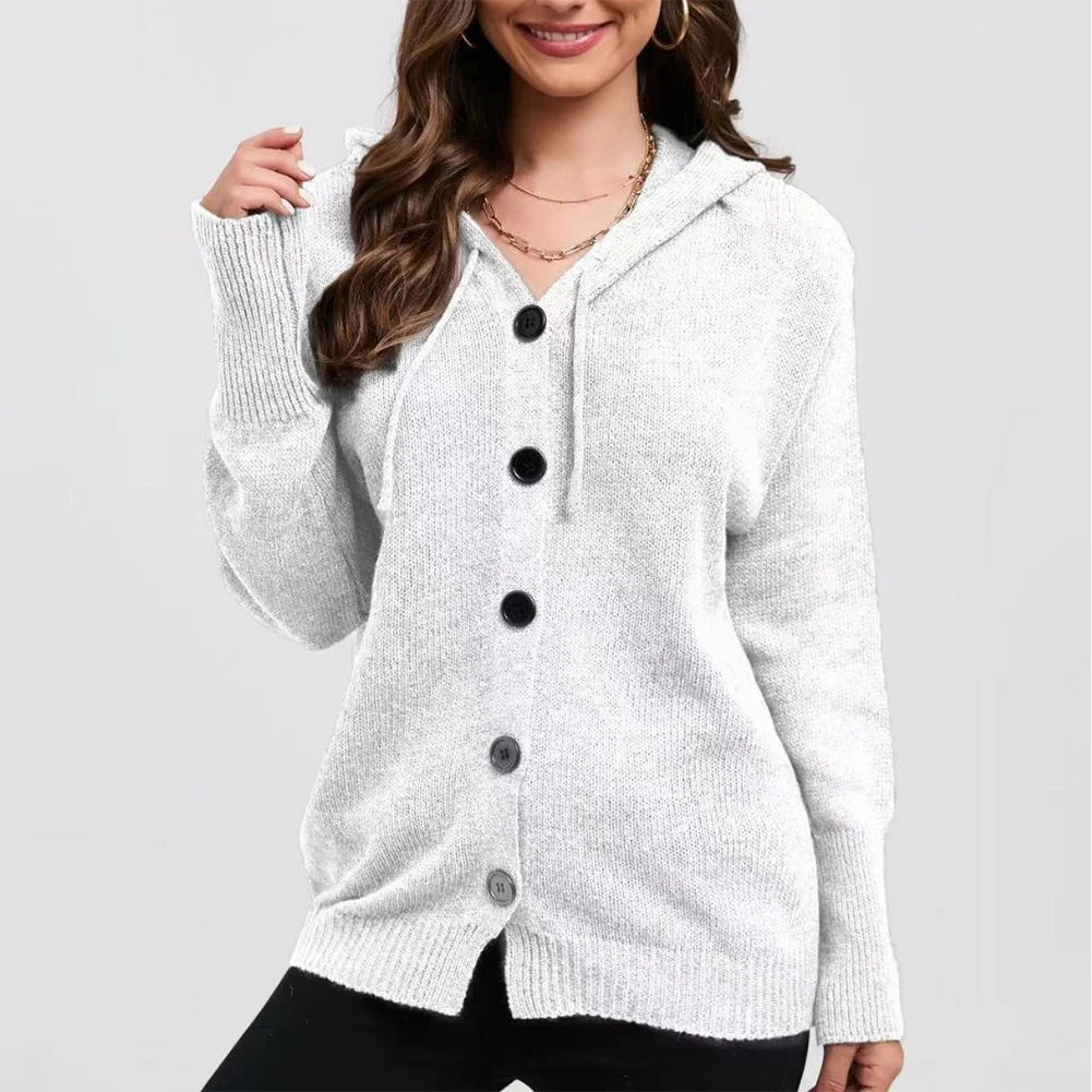 Women's Grey Knitted Coat Solid Drawstring Hooded Cardigan Jacket Long Sleeve Knitted Elegant Design Button Female Sweater
Women's Grey Knitted Coat Solid Drawstring Hooded Cardigan Jacket Long Sleeve Knitted Elegant Design Button Female Sweater