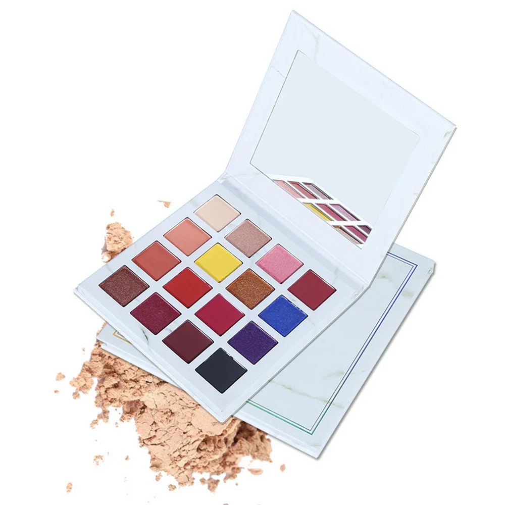 

16 Color Private Label Eyeshadow Palette Custom Bulk Marble Simple Pattern Pigment Shimmering Matte Waterproof Paper Trey Makeup