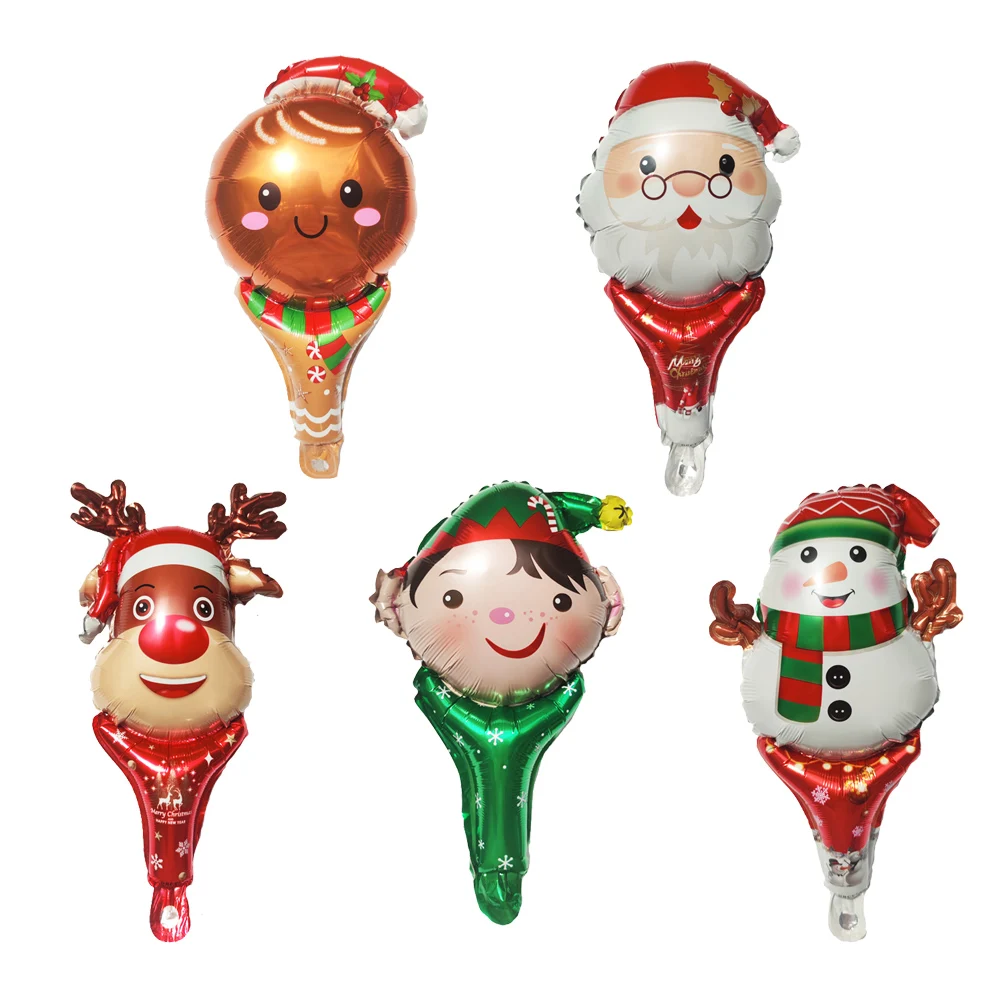 

5pcs Christmas Party Balloons Santa Claus Strike Stick Ballon Snowman Candy Cane Happy New Year Merry Christmas Decoration