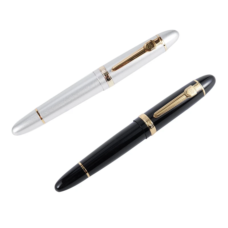 

Jinhao 2Pcs 159 18Kgp 0.7Mm Medium Broad Nib Fountain Pen Free Office Fountain Pen With A Box, Black & Silver