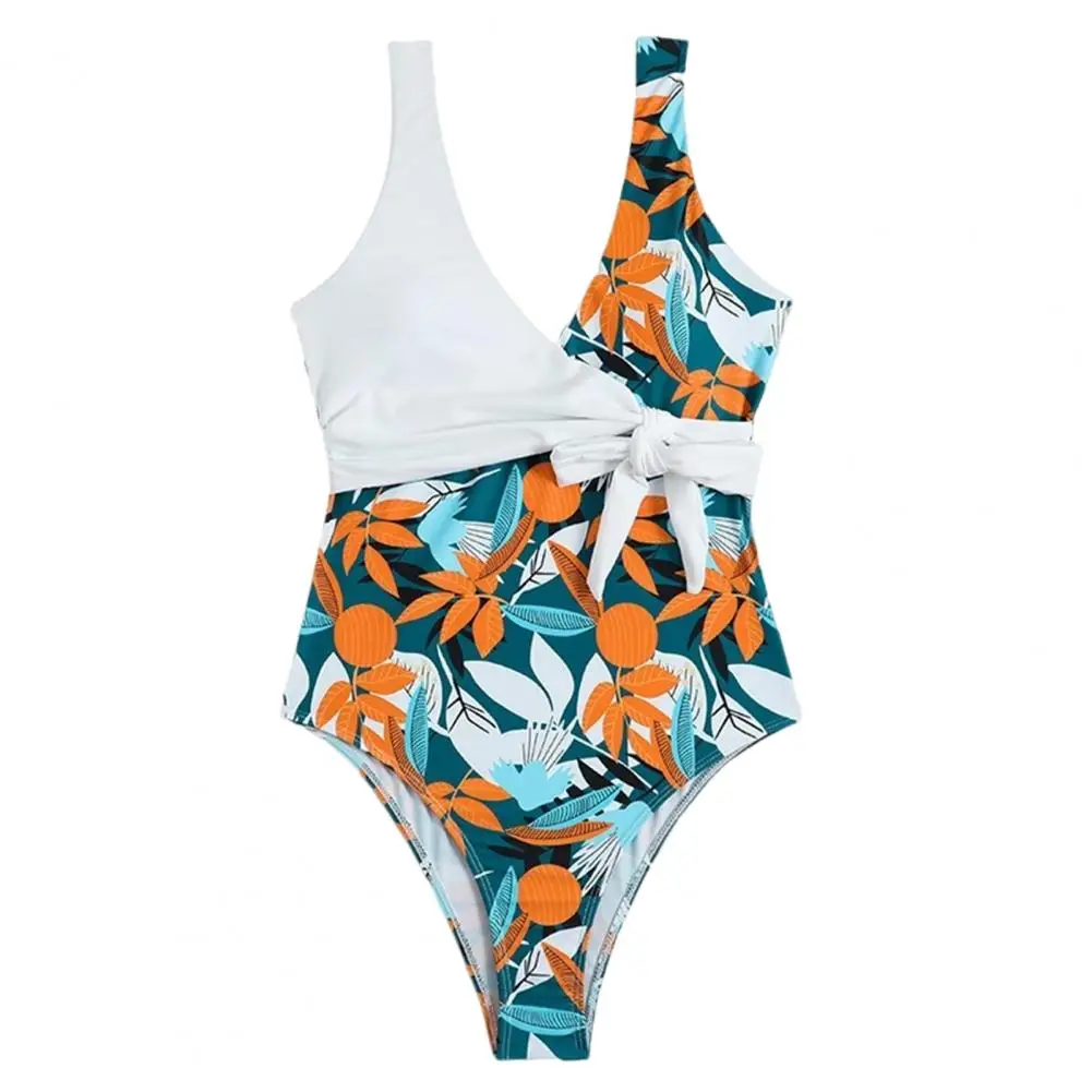 

Tropical Leaf Print Splicing Monokini Women Monokini Swimsuit Tropical Leaf Print Women's One-piece Swimsuit Collection V-neck