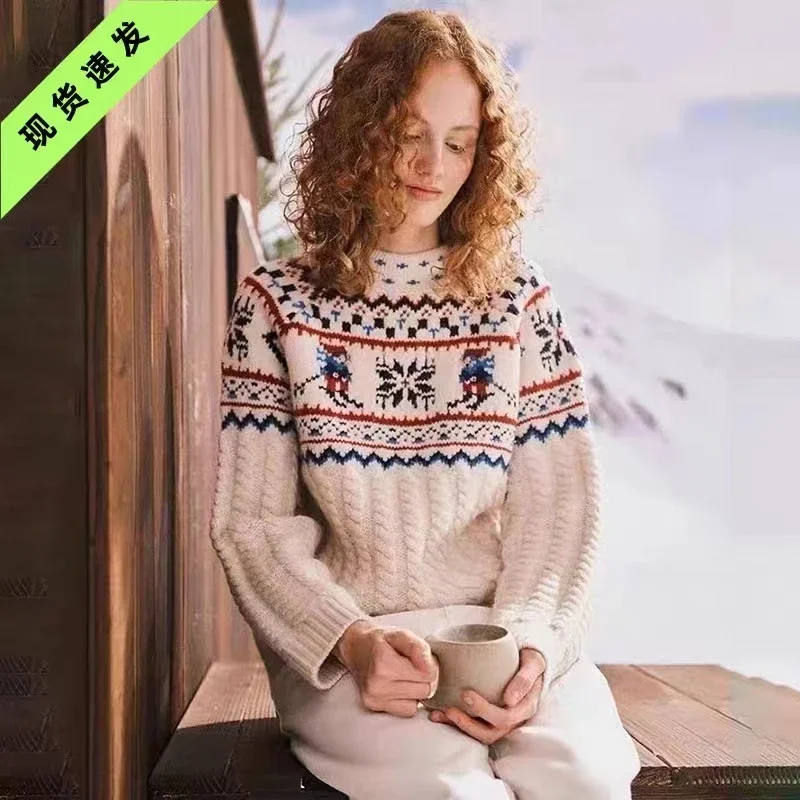 

Свитер для катания на лыжах для женщин пуловеры с медведем в стиле ретро зимние белые оверсайз в стиле преппи трикотажные джемперы свитер