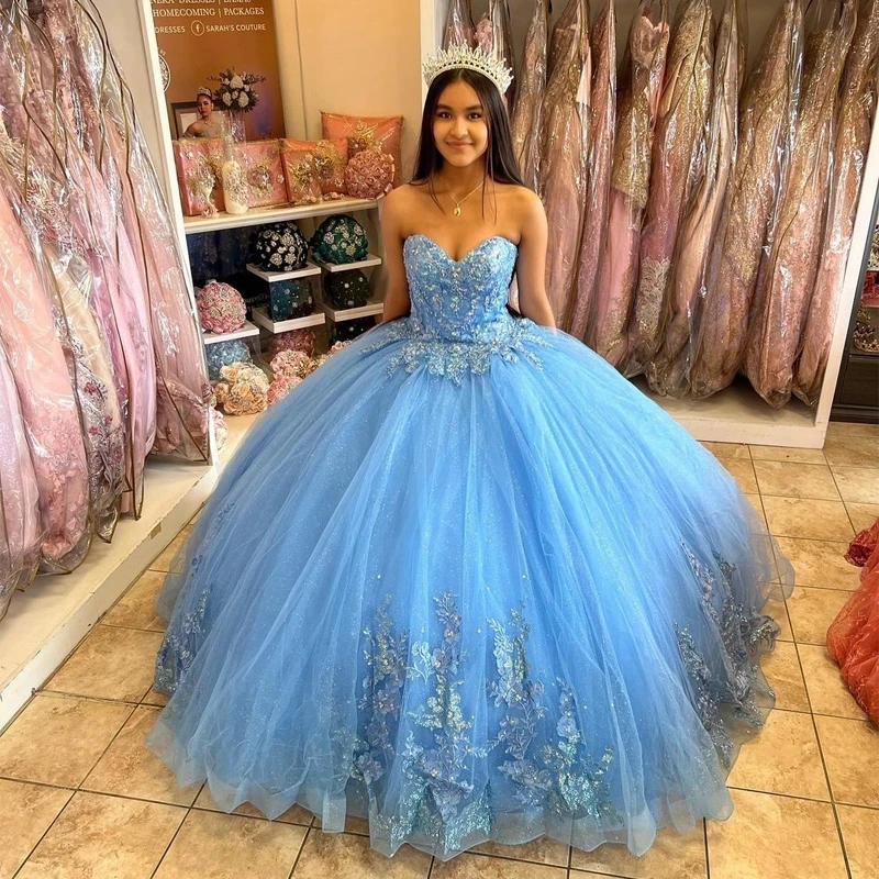 

ANGELSBRIDEP, небесно-голубое Тюлевое бальное платье, платья для Quinceanera, милое платье 16, милое кружевное платье с аппликацией, бальное платье zshimmann