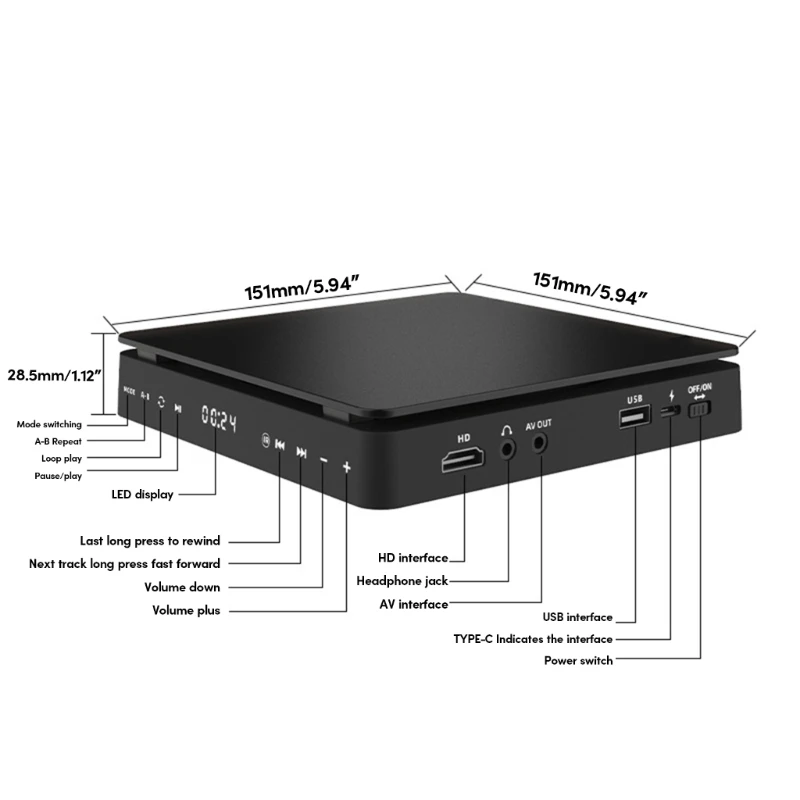 Wide Free DVD Player Portable Player with High-Definition and AVOutput Ports Supports Multiple Formats for Playback
Wide Free DVD Player Portable Player with High-Definition and AVOutput Ports Supports Multiple Formats for Playback