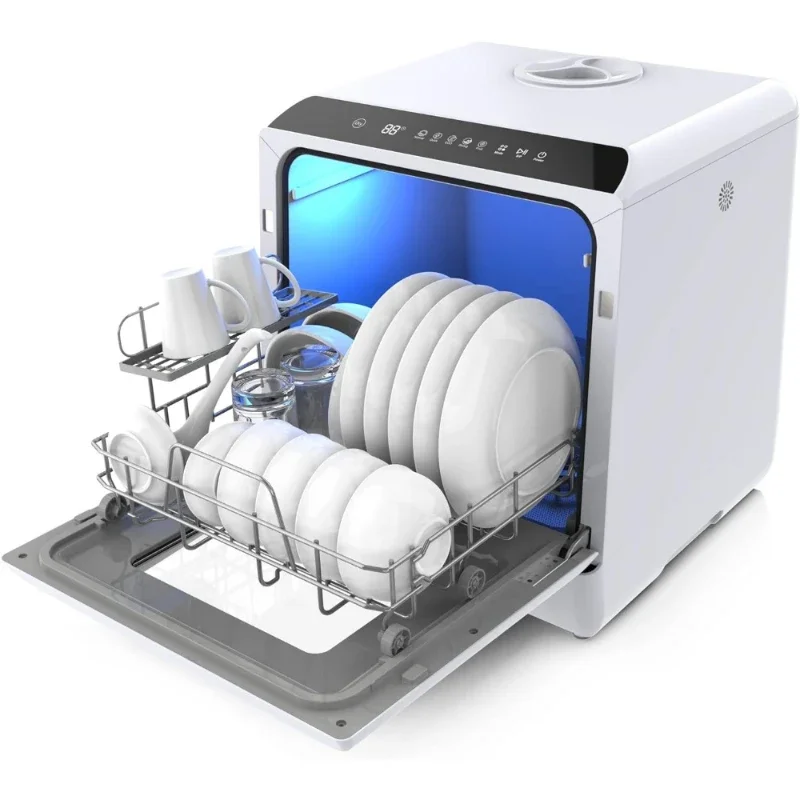 

Необходимая мини-посудомоечная машина с соединением, 5 л, встроенный резервуар для воды и впускной шланг, 6 программ, двойной распылитель на 360 °