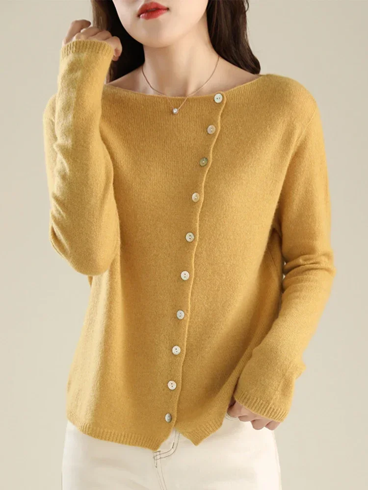 

Korean Design Single Breasted Knitted Sweater Tops Women Casual Thin Long Sleeve Knitwear Jumper O-neck Pullover Sueter L130