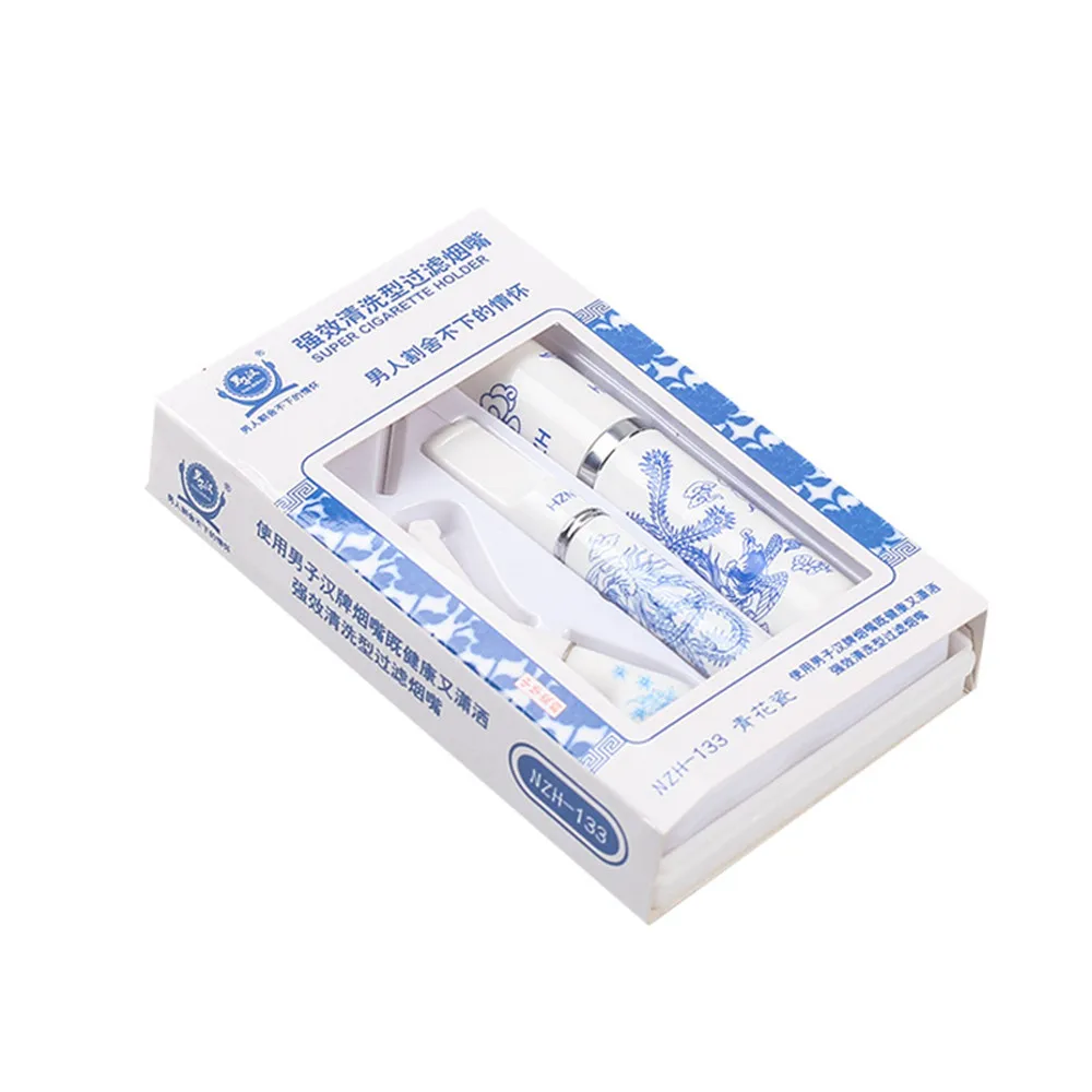 

Blue and White Porcelain Printed Plastic Cigarette Holder and Pipe Set Can Be Cleaned and Recycled Filter Cigarette Holder