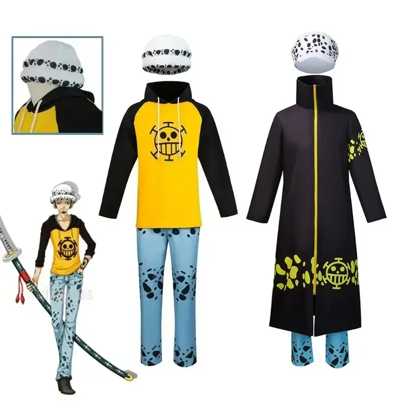 

Anime One Cos Piece Trafalgar Law Cosplay Hoodie Pants Hat Costume for Adult Men Fantasia Luffy Outfits Halloween Disguise Suit